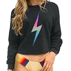 Aviator Nation Rainbow Bolt Cropped Crew Sweatshirt ~